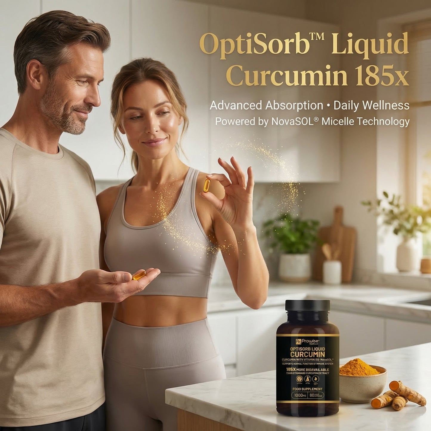 OptiSorb™ Liquid Curcumin 185x + Vitamin D3 | Ultra‑High Absorption Turmeric Complex | NovaSOL® Micelle Technology | 60 Capsules | UK‑Made | Vegetarian
