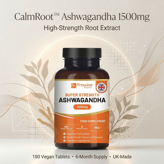 CalmRoot™ Ashwagandha 1500mg | High‑Strength KSM‑Style Root Extract | 180 Vegan Tablets | 6‑Month Supply | UK‑Made